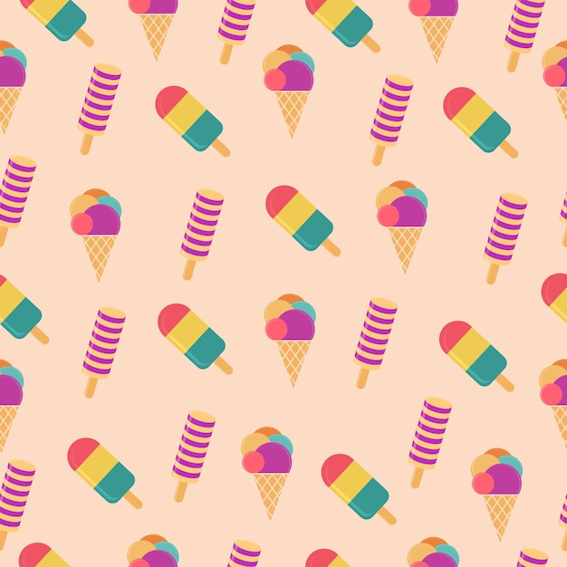 ice cream with two popsicle summer seamless pattern