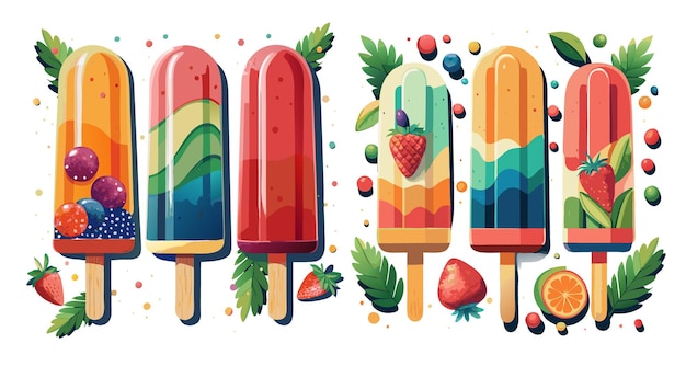 Vector ice creams are displayed in a cartoon style