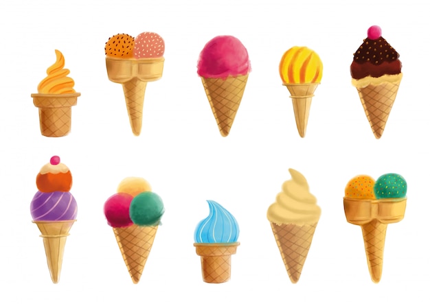 Ice creams collection isolated on a white background