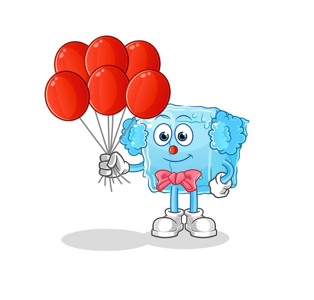 Ice cube clown with balloons vector cartoon character