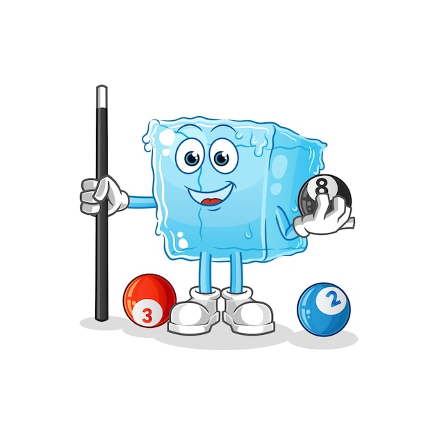 Ice cube plays billiard character cartoon mascot vectorxA