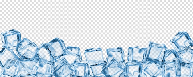 Ice cubes background realistic crystal ice blocks frame Isolated 3d vector border with blue transparent frozen crystalclear water pieces Template for cold beverages and summer drinks backdrop