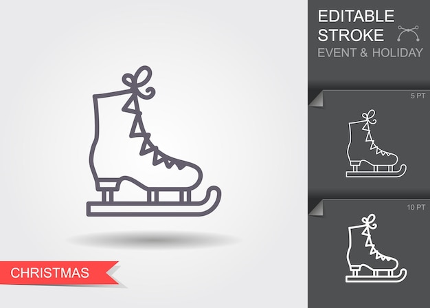 Ice figure skate Line icon with editable stroke with shadow