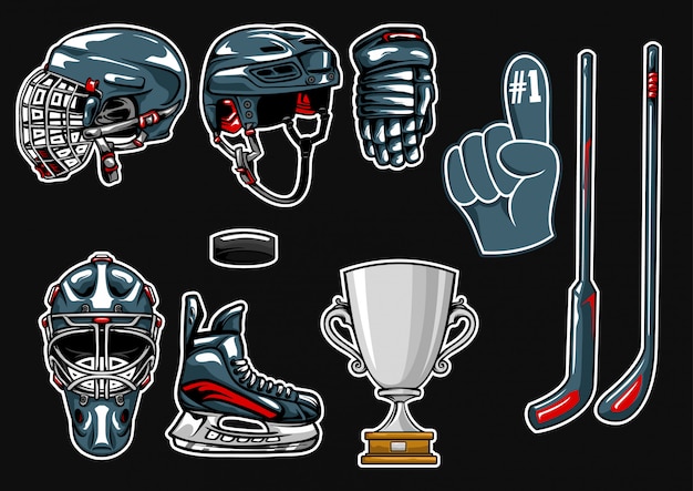 ice hockey equipment stock vector set