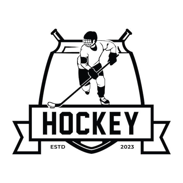 Ice Hockey Logo emblem Ice hockey player silhouette vector logo template design