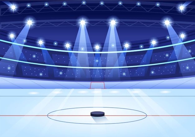 Ice Hockey Player Sport with Puck and Skates in Ice Surface for Game or Championship in Illustration