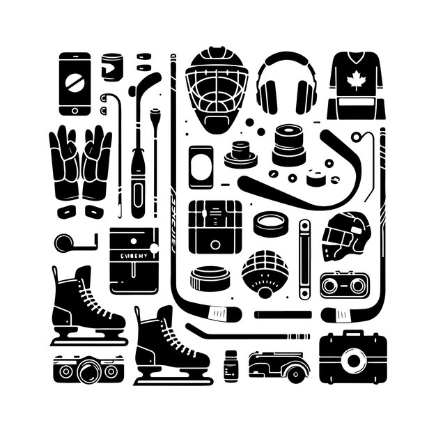 Vector ice hockey sport equipment set collection silhouette vector