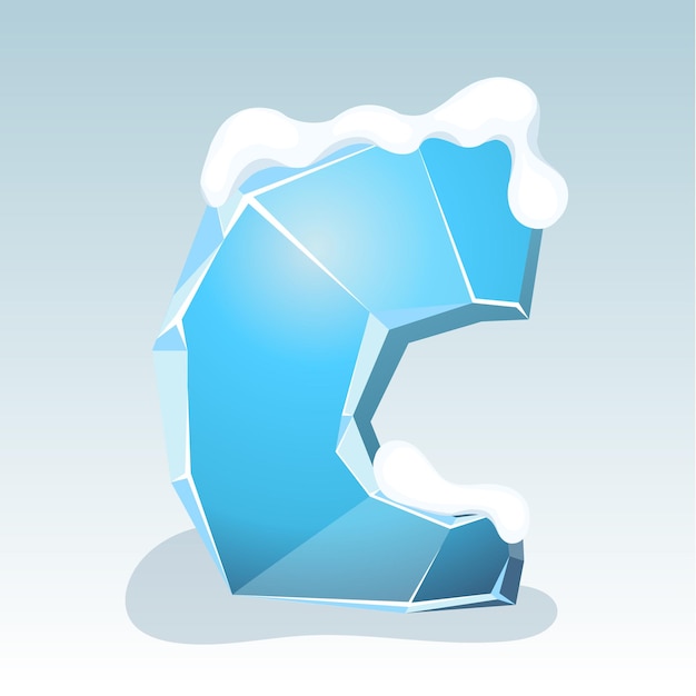 Ice letter C with snow on the top, vector font