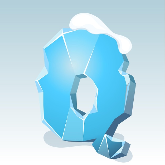 Ice letter Q with snow on the top, vector font