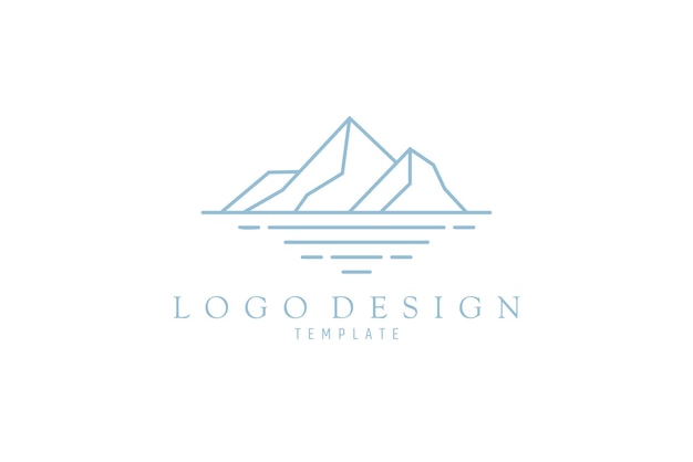 Ice Mountain or Iceberg logo vector with simple line art style in blue color