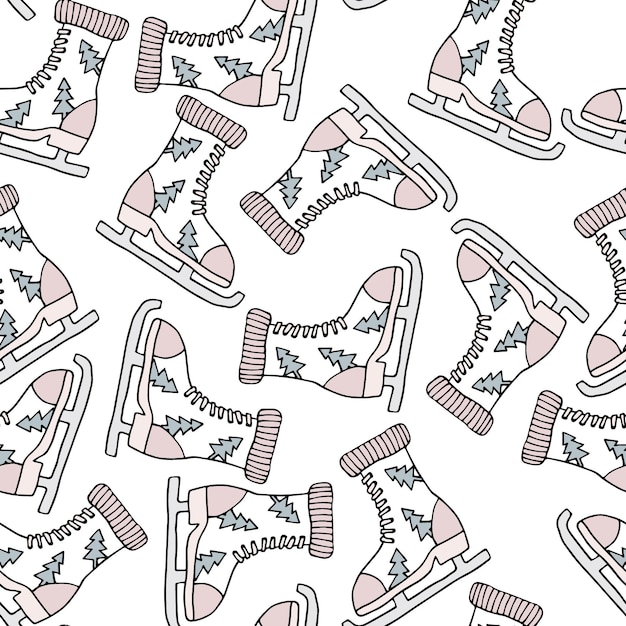 Ice skates seamless pattern Hand drawn seamless pattern in pastel colours on white background For home decor textile