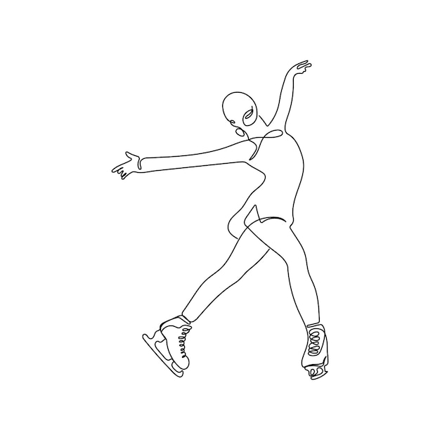 Ice skating, figure skater. One line art style. Winter sport concept. Vector illustration.