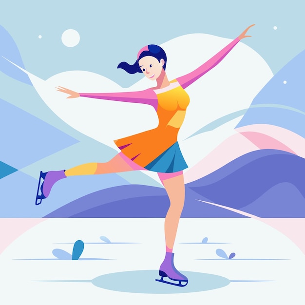 Ice Skating Sports Beauty Art Vector Illustration Design