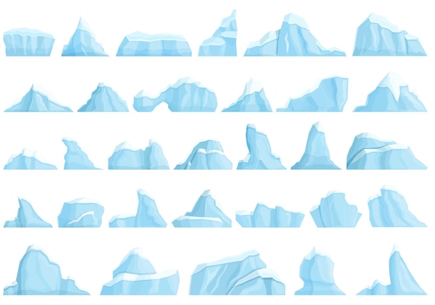 Iceberg icons set cartoon vector. Winter melting