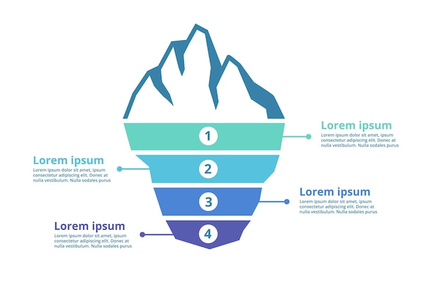 Iceberg infographic template Hidden risks layered or steps diagram with underwater iceberg part vector illustration