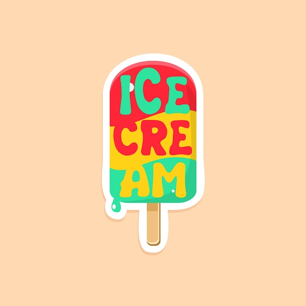 Icecream Bright Color Summer Inspired Sticker With Text