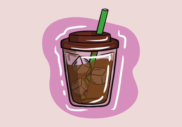 Iced Coffee Americano, Plastic Cold Cup, Vector Illustration. Isolated Image on White Background.