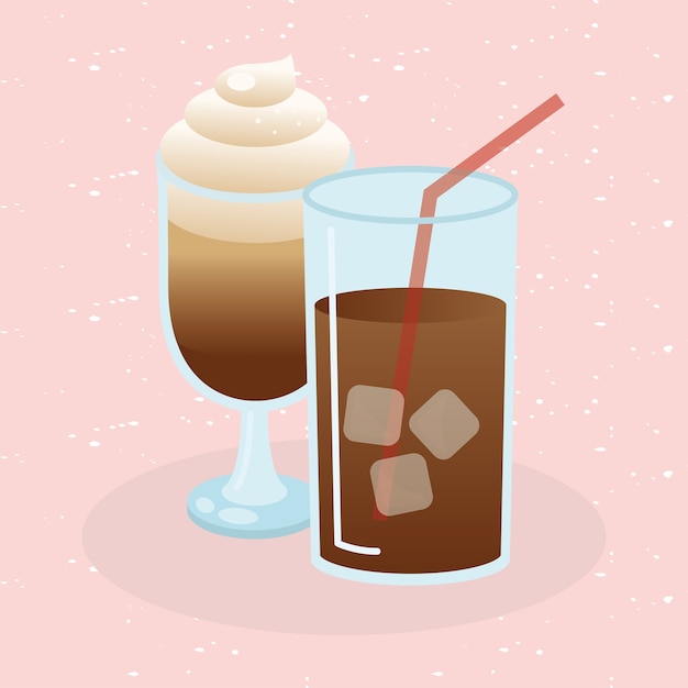 Iced coffee glass and cup theme