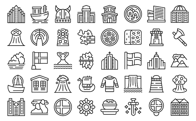 Iceland icons set outline vector North island