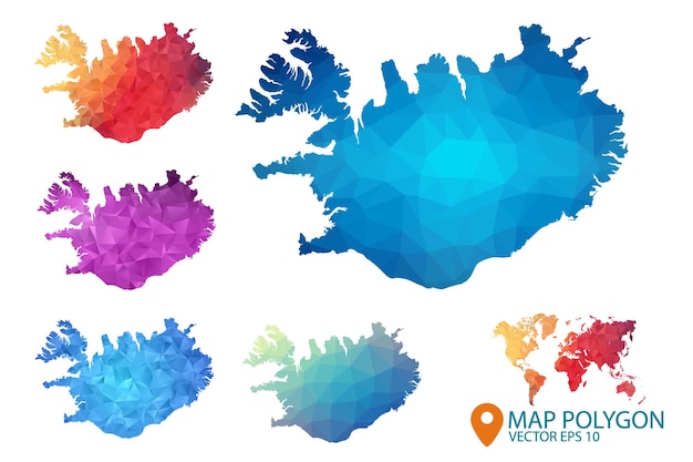 Iceland Map  Set of geometric rumpled triangular low poly style gradient graphic background