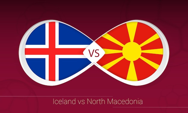 Iceland vs North Macedonia in Football Competition, Group J. Versus icon on Football background.