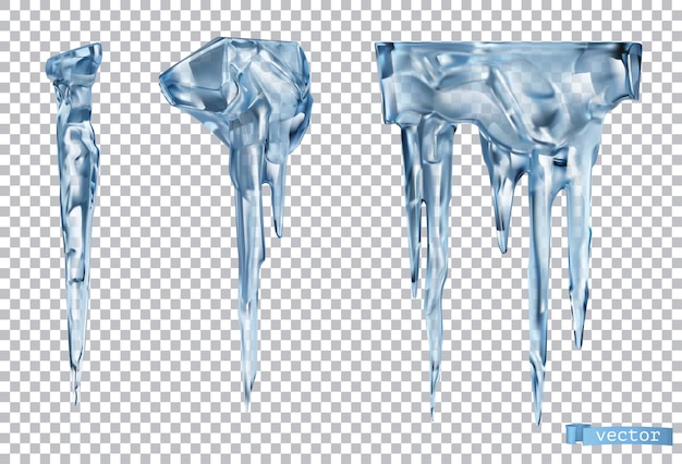 Vector icicles with transparency effect. ice 3d vector realistic objects