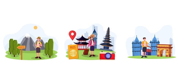 Icon of Country Travel Flat Bundle Design