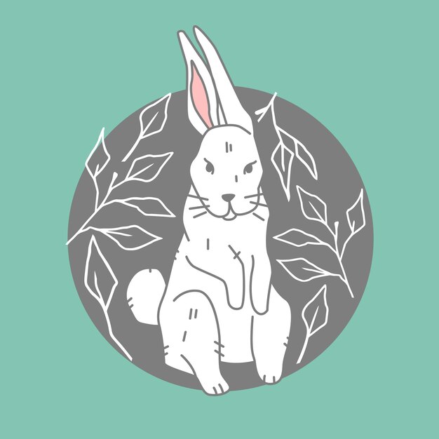 The icon cute white hare on green background forest woodland animal illustration in flat