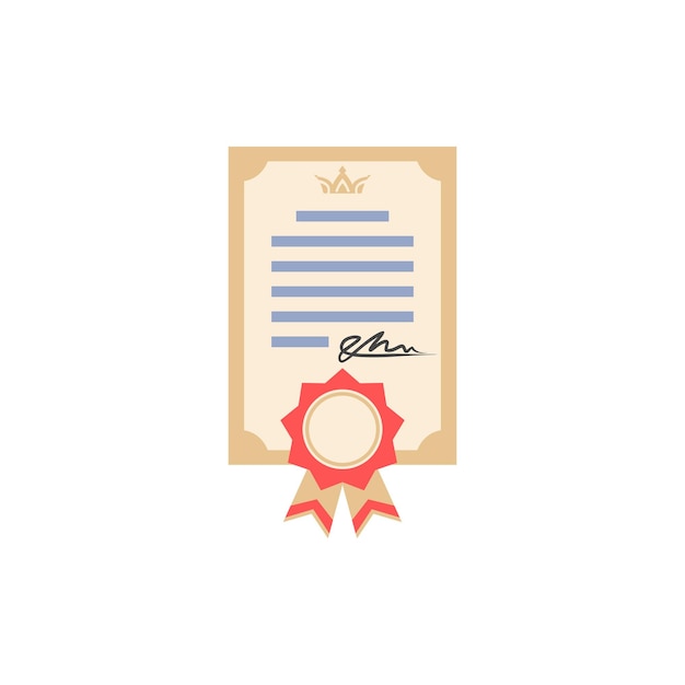 Icon of diploma of education gift certificate document with ribbon and signature sign logo isolated vector illustration