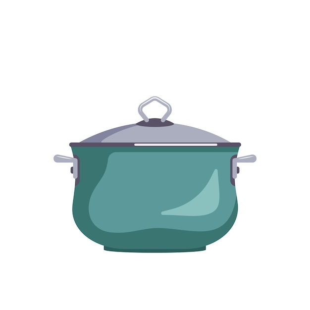 Icon of a green saucepan with a lid kitchen utensils for cooking lunch soup flat illustration