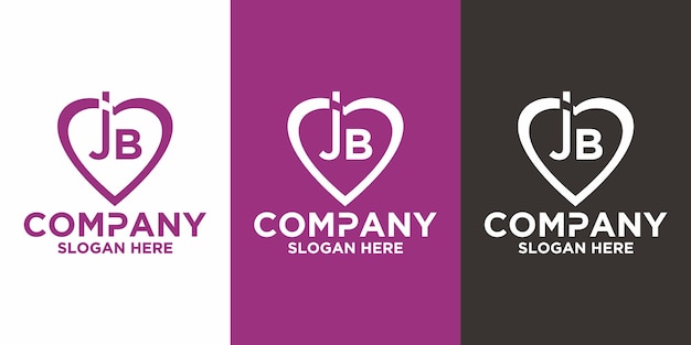 Icon logo heart shape with combination of initials letter J B