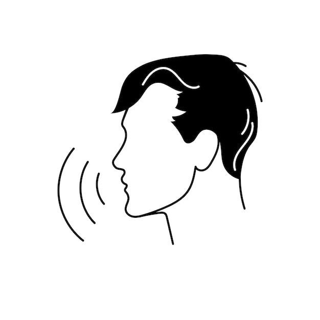 Icon of man profile face with audio waves Concept of podcast or audiobook with male head and voice