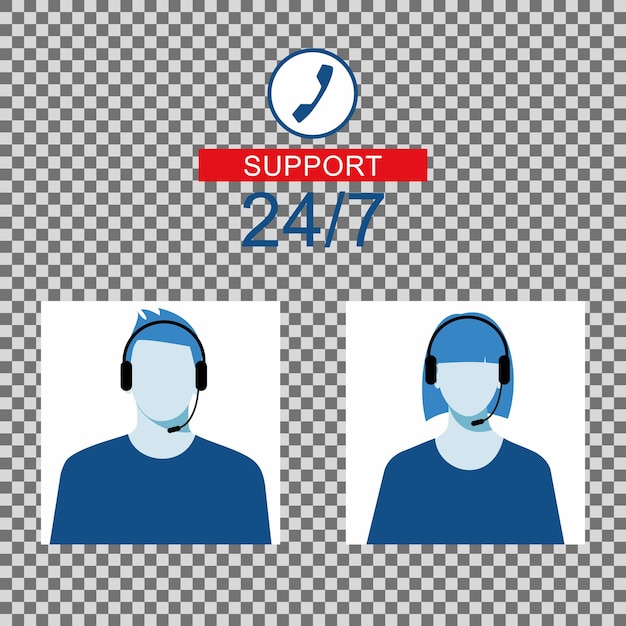 Icon of a man and a woman with a headset from the Technical Support Men and women call center