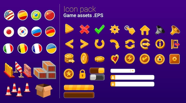 Vector icon pack game assets eps editable layers