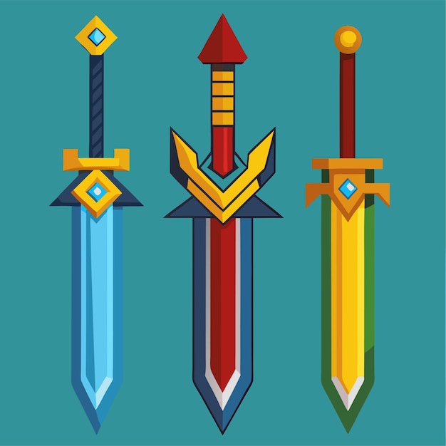 Vector icon set of 3 sword clipart vector art and illustration