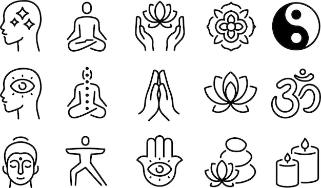 Icon set about meditation mindfulness wellness relaxation mind relax yoga