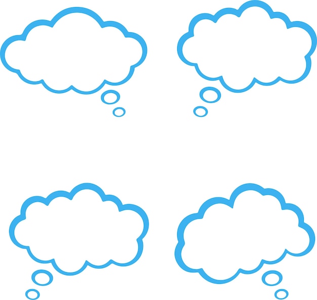 Icon set about speech bubble cloud communication conversation Blue thin line icons flat vector