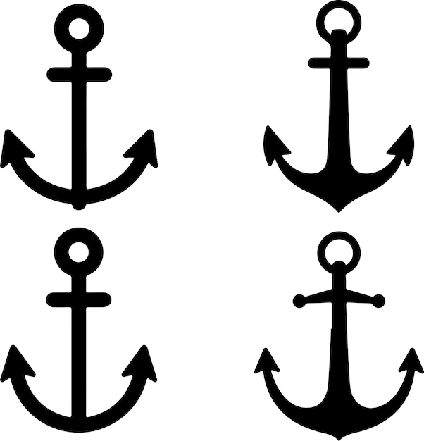 Icon set of anchors Anchor for sea Nautical symbol Isolated on white or transparent background