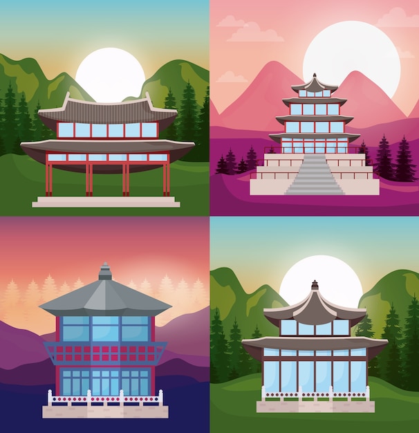 icon set of asia temples 