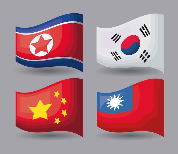 Icon set of Asian flags