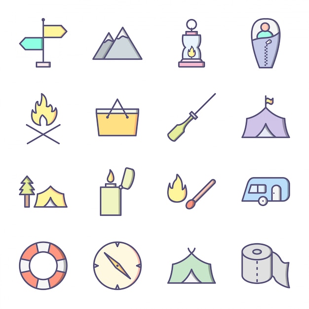 Icon set of camping 