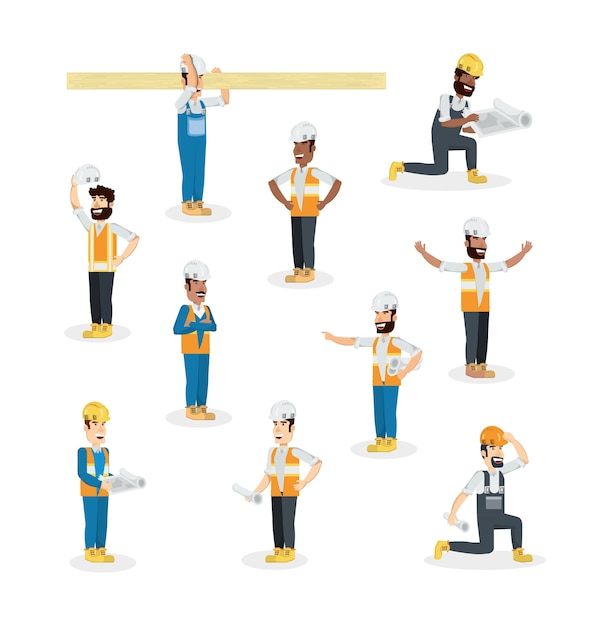 Icon set of construction builders 