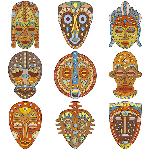 Icon set. Different ethnic masks.  illustration