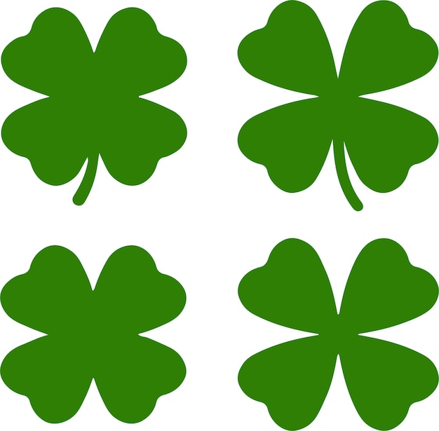 Icon set of green four leaf clover Simple flat design Isolated on white or transparent background