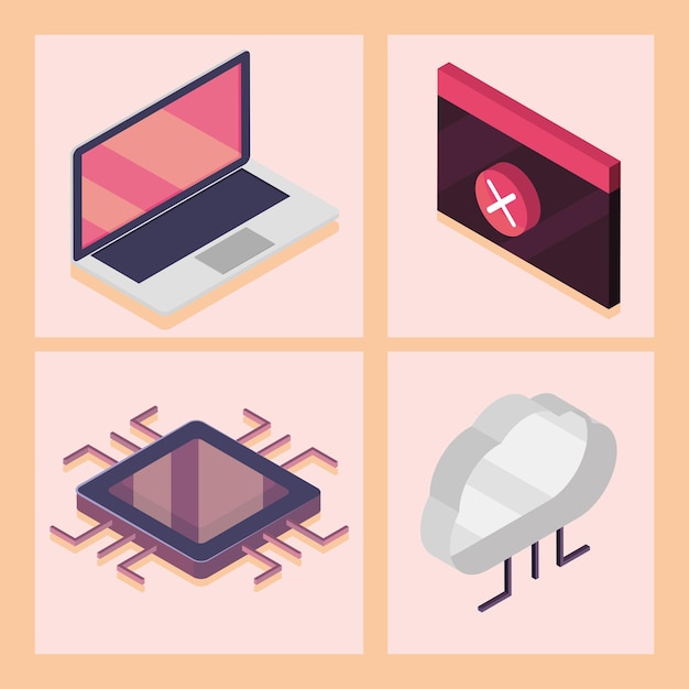 Icon set isometric cyber security