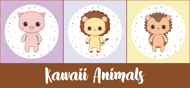 icon set of kawaii animals 