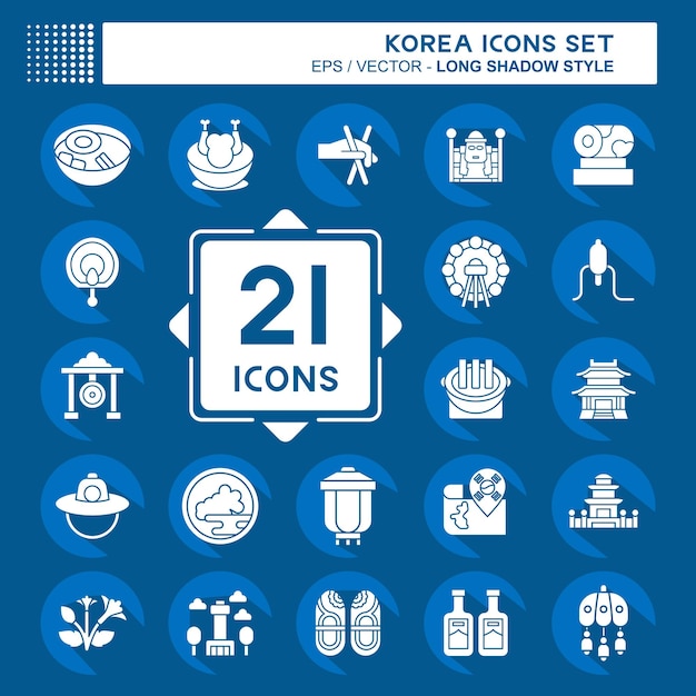 Icon Set Korea related to Holiday symbol long shadow style simple illustration