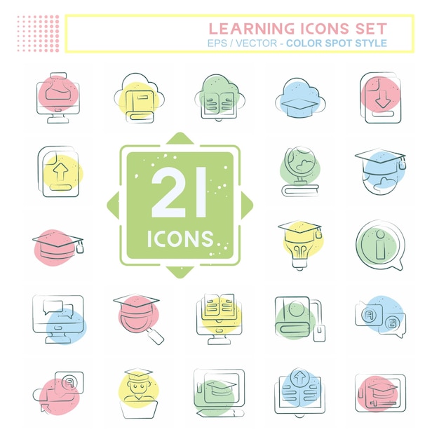 Icon Set Learning related to Education symbol Color Spot Style simple design illustration