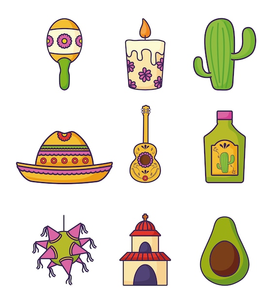 Icon set of mexican culture concept 