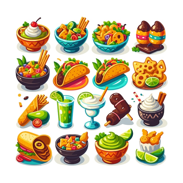 icon set mexican food illustration